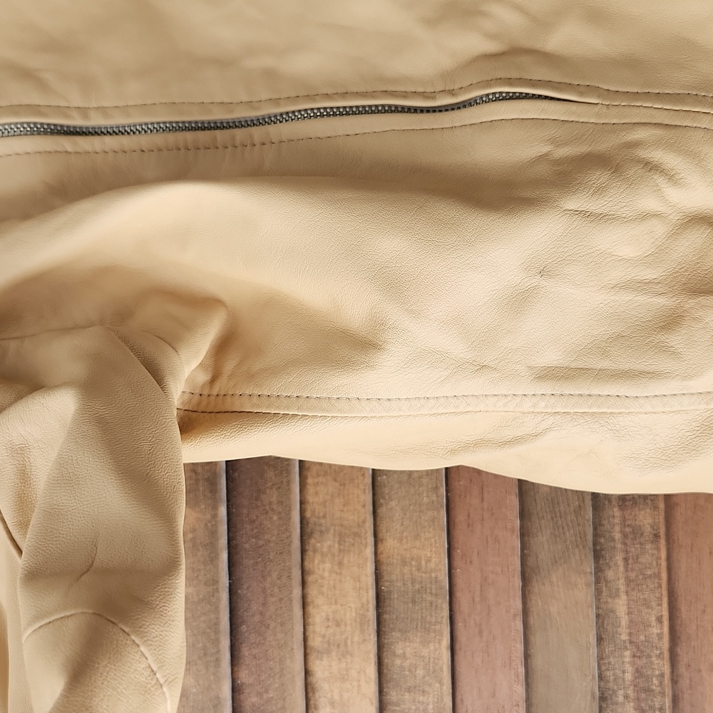 Vintage Moda In Pelle Waist Length Moto Jacket Zippered Buttery Yellow Beige - Picture 5 of 9